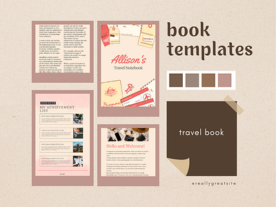PINK TRAVEL BOOK TEMPLATES book book templates canva design diaries diary diary template graphic design magazine notebook templates travel