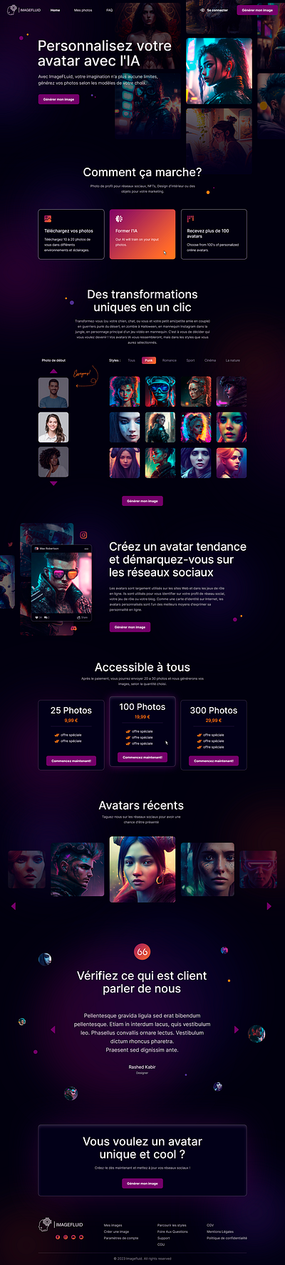 A new Avatar AI Generator - Enhance your photos avatar landing page design landingpage ui