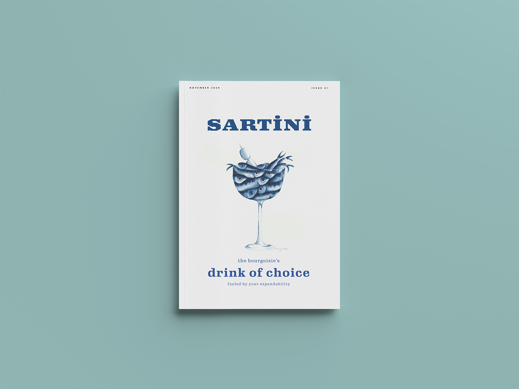 sartini poster blue cooking culinary fish graphic design illustration italian monochrome poster retro sardine vintage watercolor