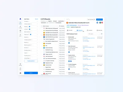 Company Detail View: Employees 👩🏽‍🤝‍👨🏻 company details drawer employees filter list search results sidebar sidepanel table ui user experience user interface ux