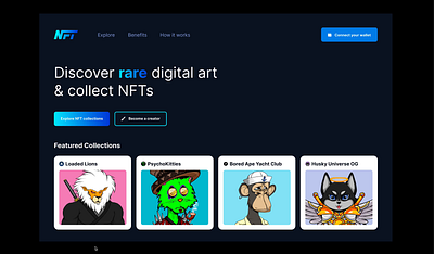 NFTs Marketplace Homepage - Geobradly animation blockchain cro crofam crypto crypto.com design geobradly geobradly jeft aguyaoy homepage loaded lions motion graphics nft psychokitties ui ui animation uiux web design