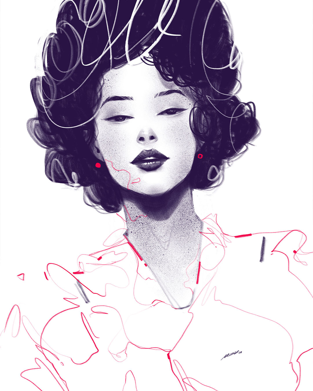 Elegance art artwork charcoil drawing girl illustration pencil portrait procreate
