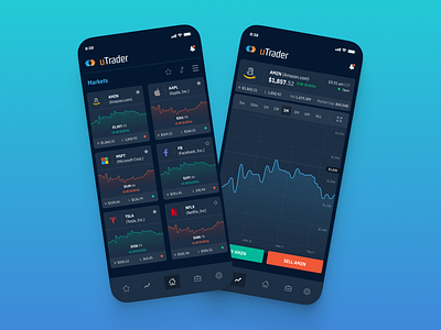 uTrader - Stocks Trading Mobile UI dark ui design finance finance app fintech investing investment mobile app mobile design mobile ui portfolio stocks trading trading ui ui design uiux ux design uxui