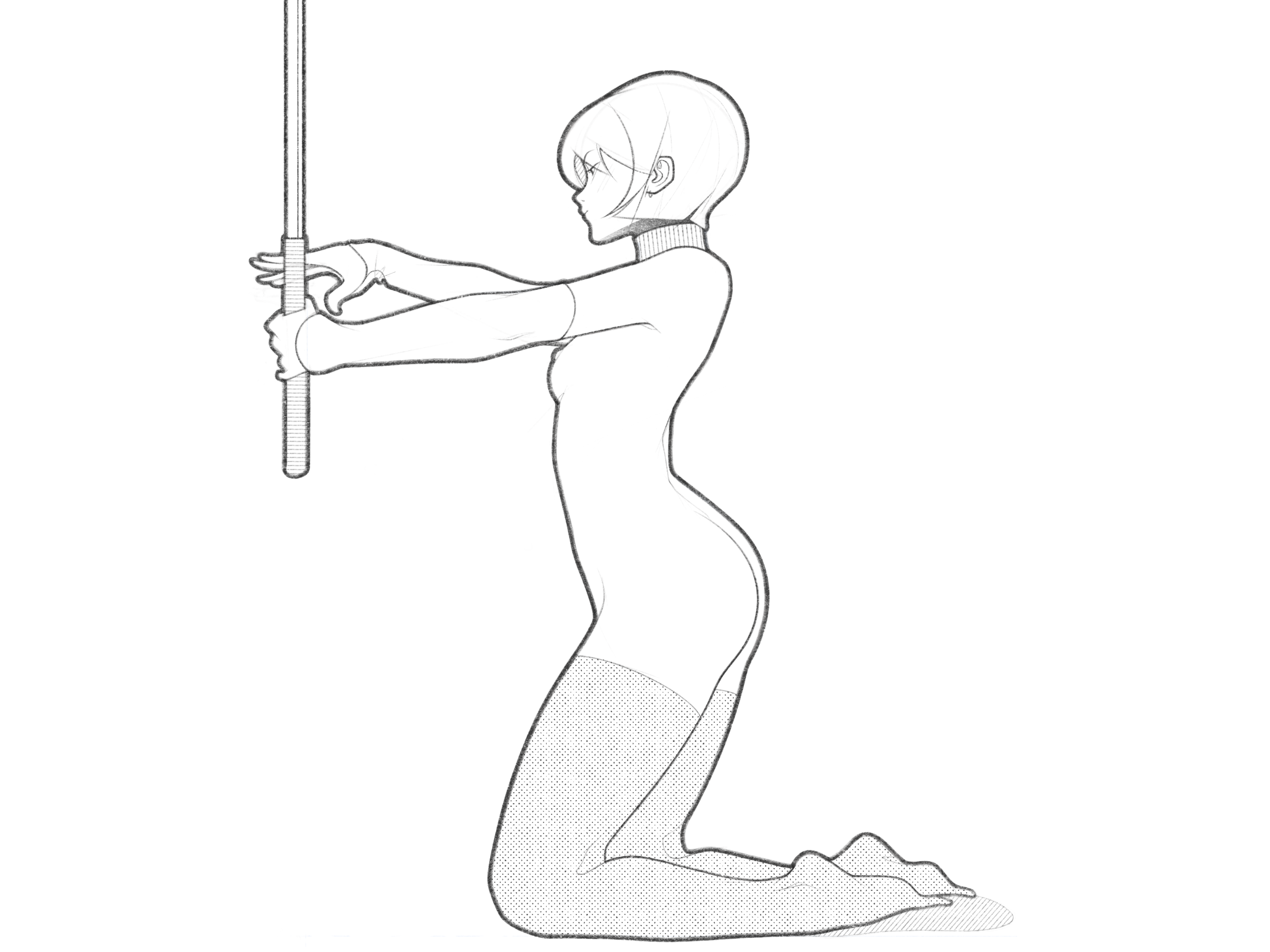 warrior black and white body character character design comic details drawing fantasy girl halftone illustration line minimal monochrome pencil procreate simple sword warrior