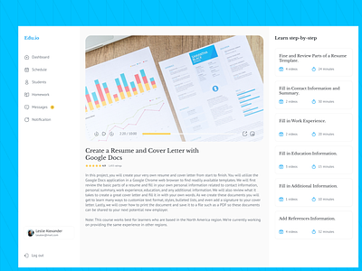 Edu.io 📖 | E-learning Platform class clean course dahsboard e learning edtech educaion learning management system lession lesson mentor online online course platform schedule school student teacher teaching university