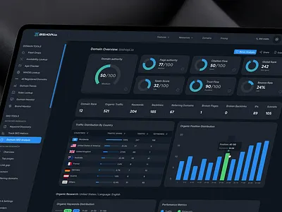 Domain SEO Analysis dashboard UI design charts dashboard infographics metrics seo statistics ui ux