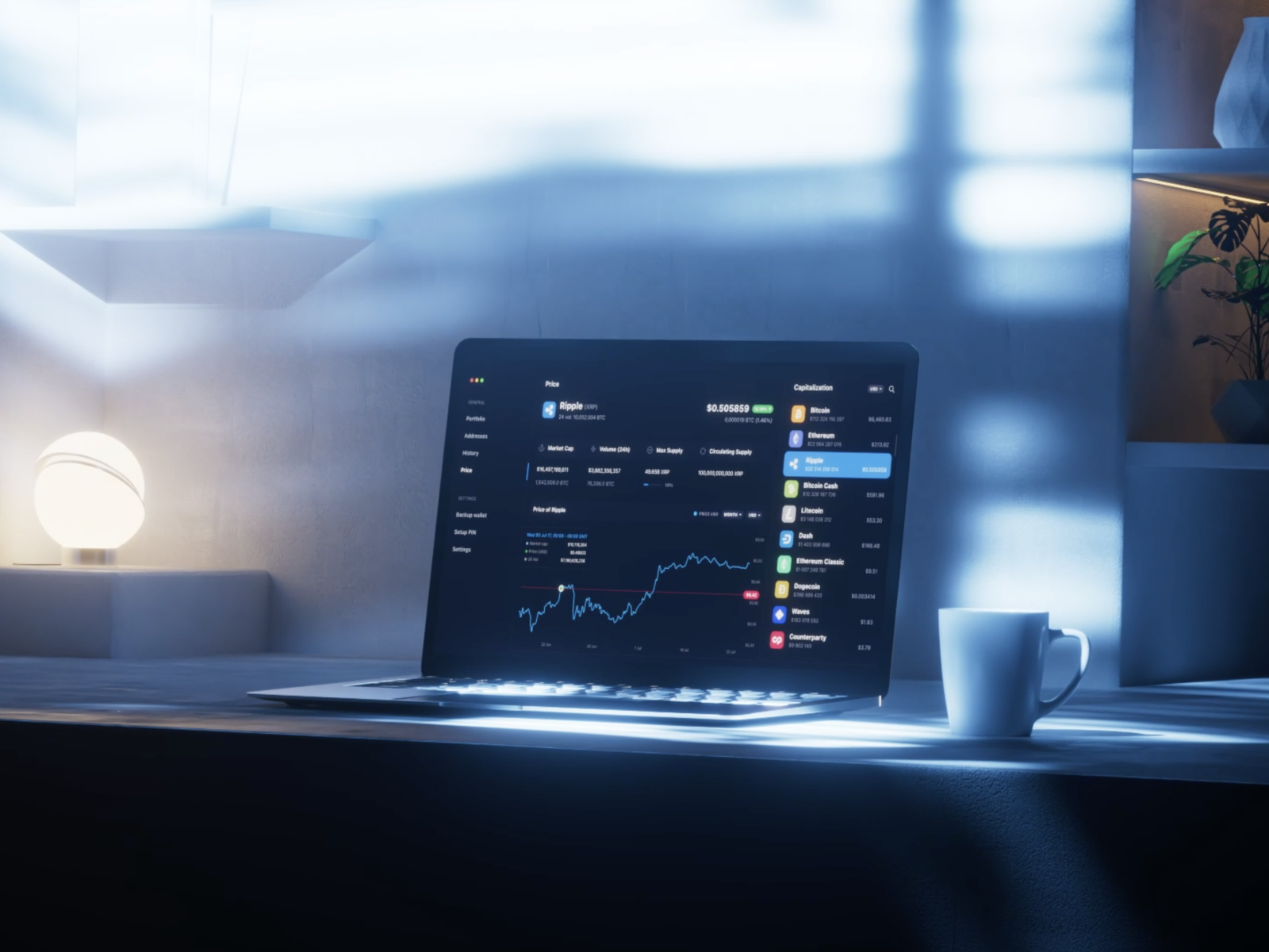 Exchange - Desktop 3d assets bank chart cryprocurrency crypto defi desktop earn exchange finance fintech graph marketplace price renua stake staking swap wallet