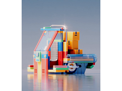 Colorful Three-wheeler 📦 3d animation c4d car cinema4d delivery illustration isometric machine redshift retro scooter transport vehicle