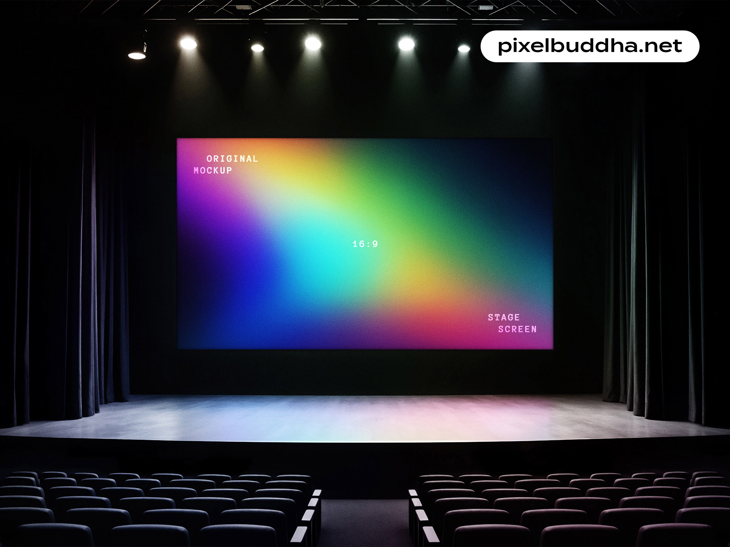 16:9 Stage Screen Mockup advertisement advertising banner billboard convention download expo free freebie horizontal large mockup pixelbuddha presentation psd screen screen mockup showcase stage template