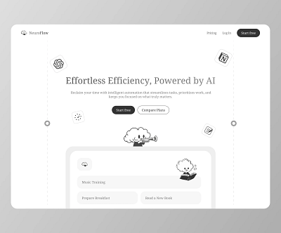 NeuroFlow – AI Productivity Landing Page ai branding clean design hero illustration minimalist productivity simple time ui ux