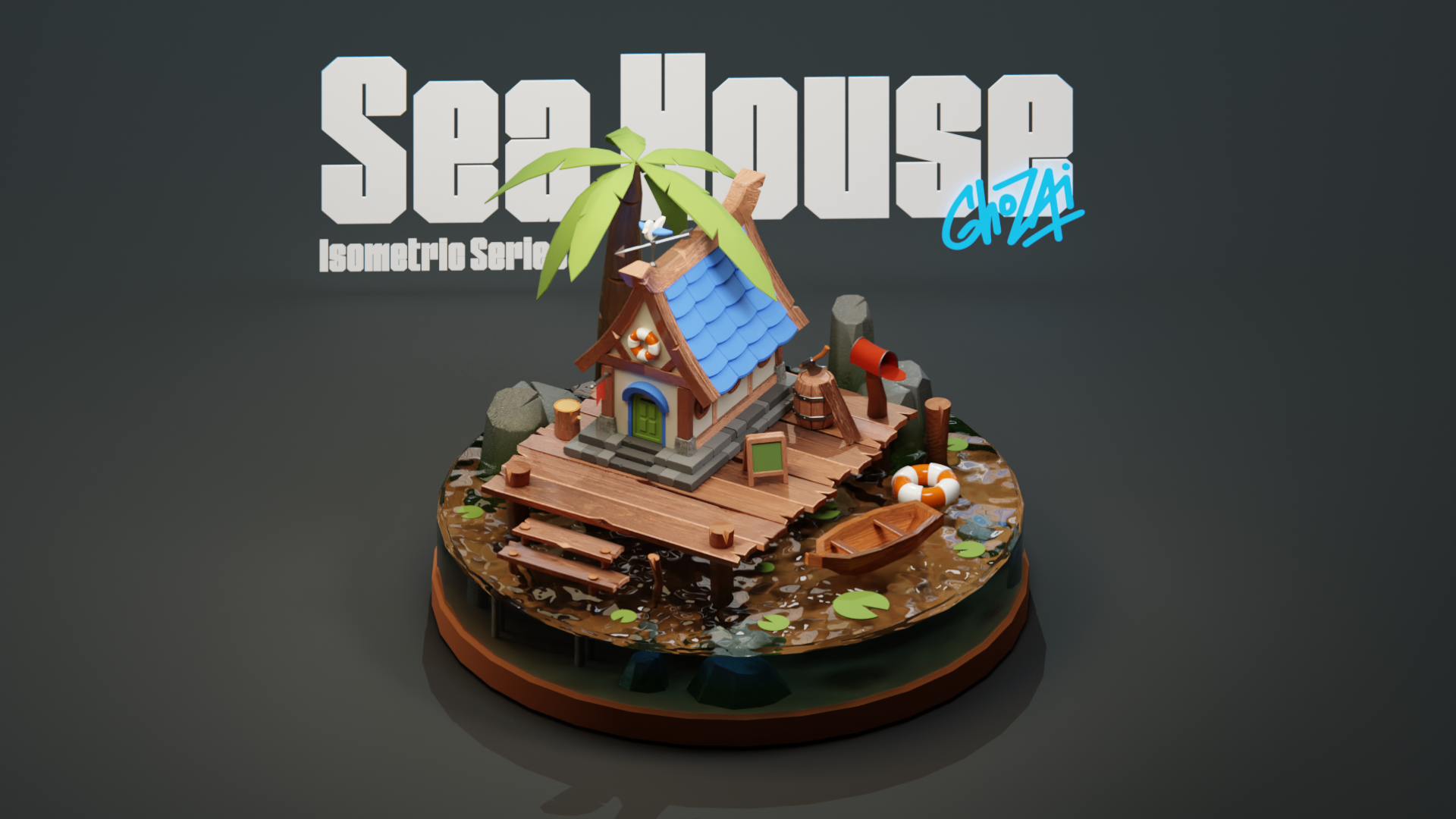 3D Isometric Building - Sea House 3d 3d model beach house blender game asset harbour illustration isometric miniature sea house summer