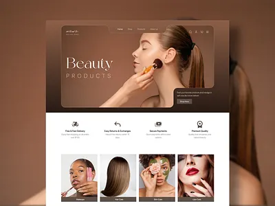 Beauty Products Online Shop UI/UX Design beauty products beauty website cosmetics design ecommerce elegant face care fashion hair care landing page luxury makeup online shopping product product website shop skin care uiux web design website