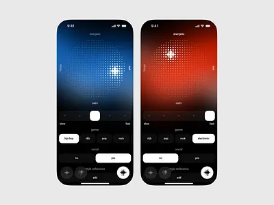 AI Music Generator ai app clean dark futuristic generator minimalistic modern music network neural player tool ui