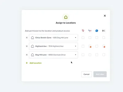 Assign Location Flow for a CRM checkbox crm figma fitness icons modal motion design motion graphics product design saas ui ux animation web app