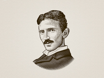 Nikola Tesla custom engraving etching graphic design hand drawn illustration nikola tesla portrait