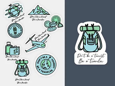 Travel World Culture Stickers backpack blue draw illustration ipad organic procreate sticker stickers teal world