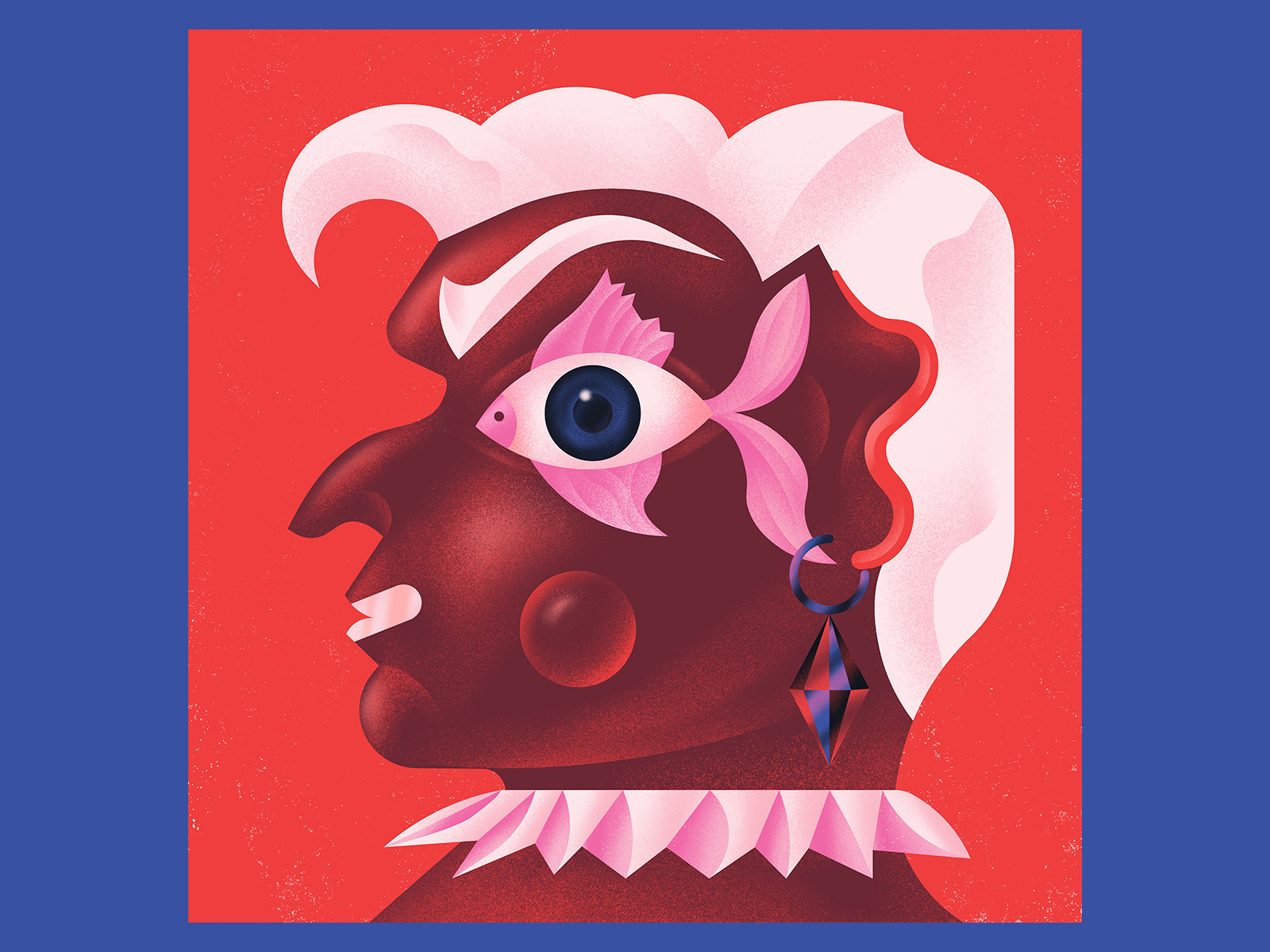 The One That Dives Deep 🐠 art character colorful digitalart editorial eyes fish fisheye gradient grain human illustration portrait shading vector website