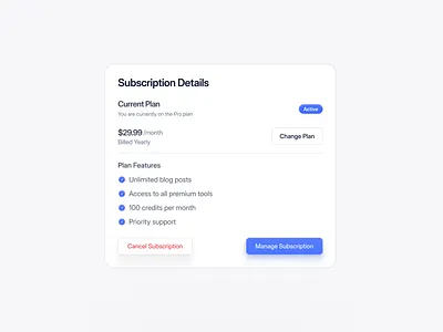 Subscription Details design figma ui ui component uicomponent uiux user interface ux web design