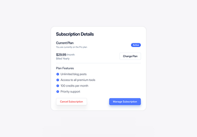 Subscription Details design figma ui ui component uicomponent uiux user interface ux web design