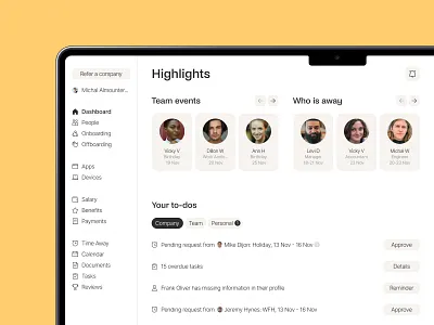 Zelt web app dashboard hr people tasks ui ux web