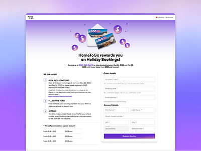 HTG Cashback campaign cash figma form gradient landing page mesh money purple travel ui ux web website