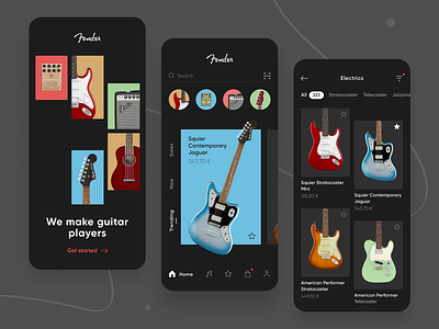 Guitar Store App Design app clean design e-commerce ecommerce fender guitar ios minimalism mobile mobile design music shop simple slider store ui uiux ux