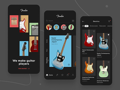 Guitar Store App Design app clean design e commerce ecommerce fender guitar ios minimalism mobile mobile design music shop simple slider store ui uiux ux