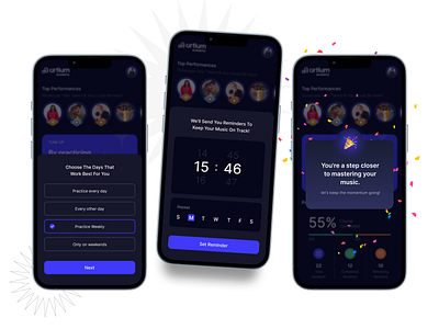 Music Practice Planner – Artium Academy | UI/UX app app design case study educational gamification gratification learning mobile music practice schedule success timer ui uidesign