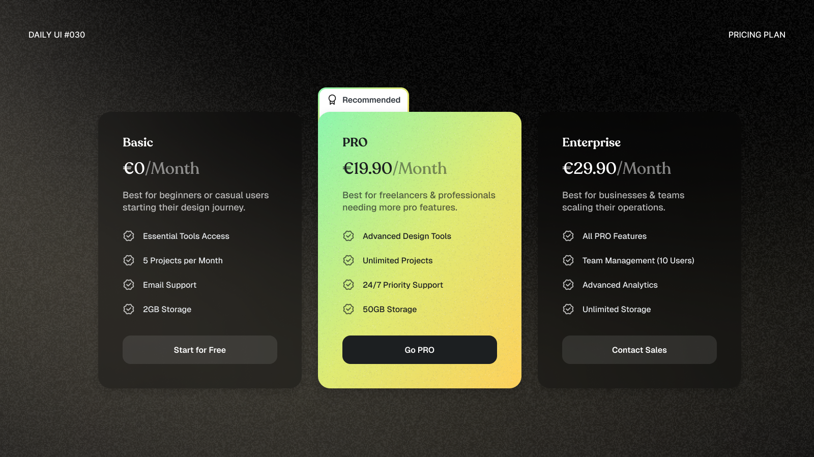 Daily UI #030 - Pricing Plan 030 card clean ui daily ui 030 dark ui ecommerce gradient gradient ui modern plan pricing pricing card pricing page pricing plan pricing plans pro plan pro subscription subscription