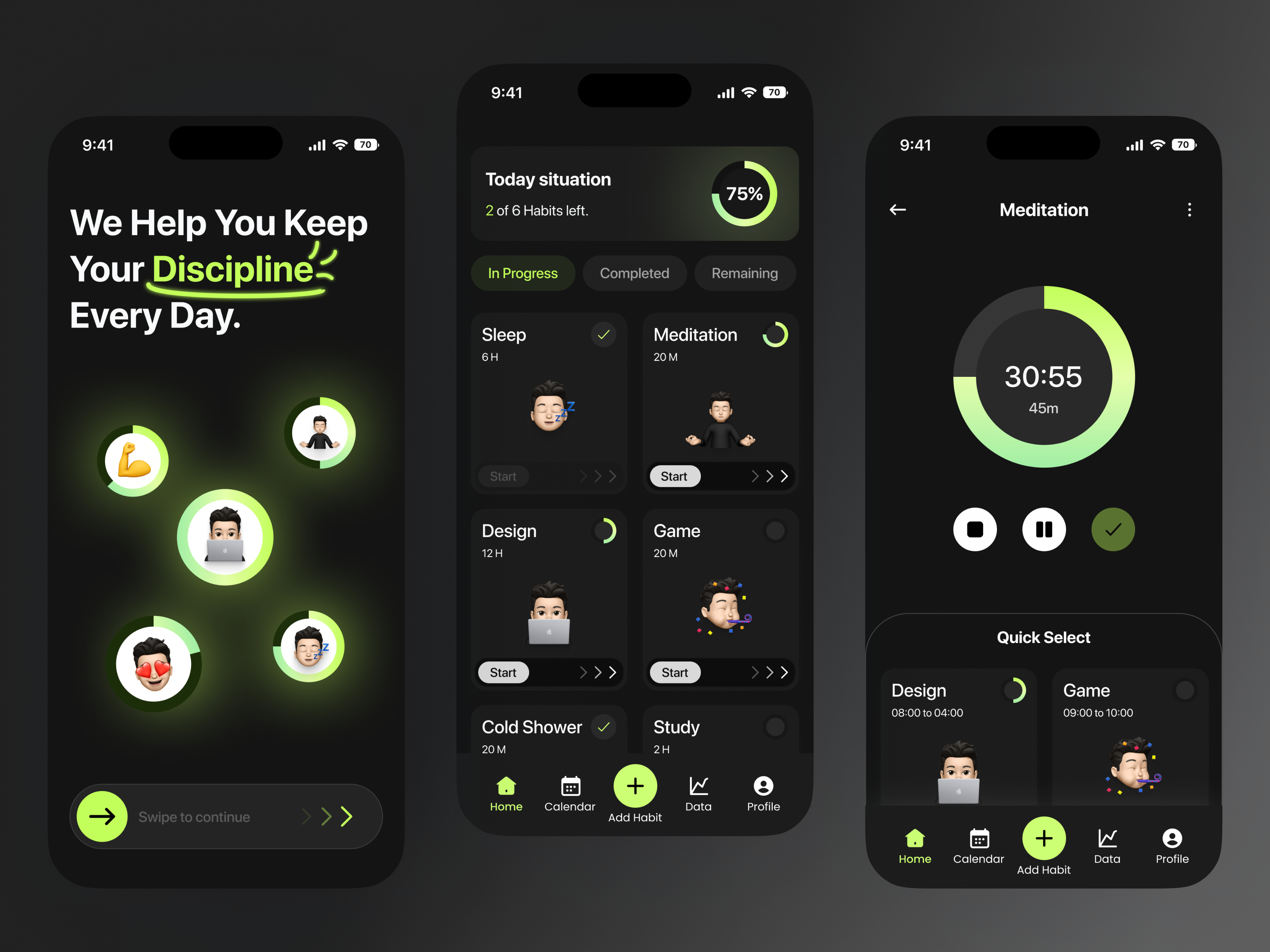 Habits - Mobile App clean dicipline hbits healthcare interace meditation minimal minimalism minimalistic onboarding productivity tracker training trend ui userexperience ux