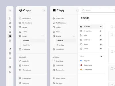 Crisply - Side Bar Menu CRM Dashboard app business crm dashboard database design emails label management marketing menu minimal modern saas side menu strategy technology ui ux website