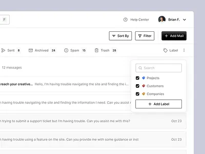 Crisply - Add New Labels Pop-up Actions CRM Dashboard app black and white business checklist clean crm customer customer relationship dashboard design label management marketing minimal modern saas strategy ui ux website