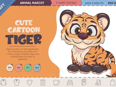 Cute cartoon tiger. amusing animal art cartoon character comic cub design illustration mascot sticker t shirt tiger vector