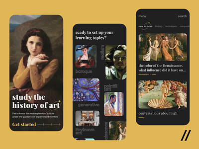 Art Learning App android animated animation app art art courses design e learning interface ios learning lectures mobile mobile app mobile ui motion motion design paintings ui ux