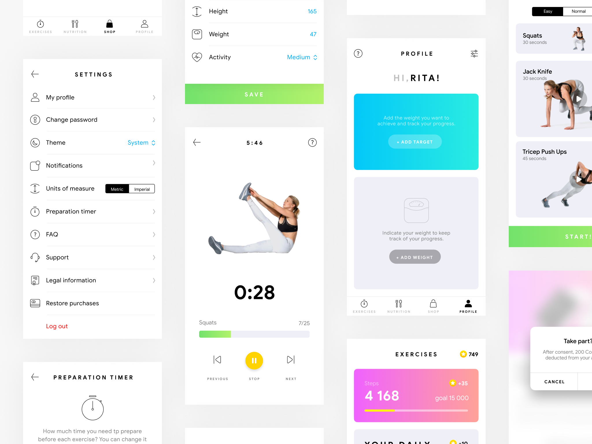 FitRush: Workouts & Meal Plan app design fitness ui ux