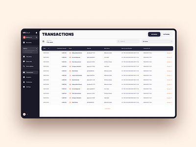 BillCloud - Transaction List admin banking dashboard details ecommerce fintech history list panel saas shop sidebar table transactions