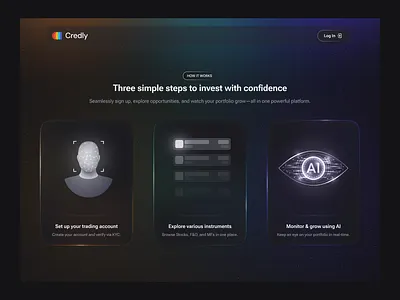 Fintech Website - How It Works Section 🔥 ai application banking charts crypto dark theme dashboard finance finance dashboard finance website fintech dashboard fintech website markets page stocks trading trading exchange ui web3 website website design