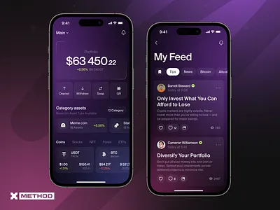 Cryptowallet Mobile App app blockchain branding crypto dashboard design feed figma finance fintech interface mobile app news ui ux wallet web3