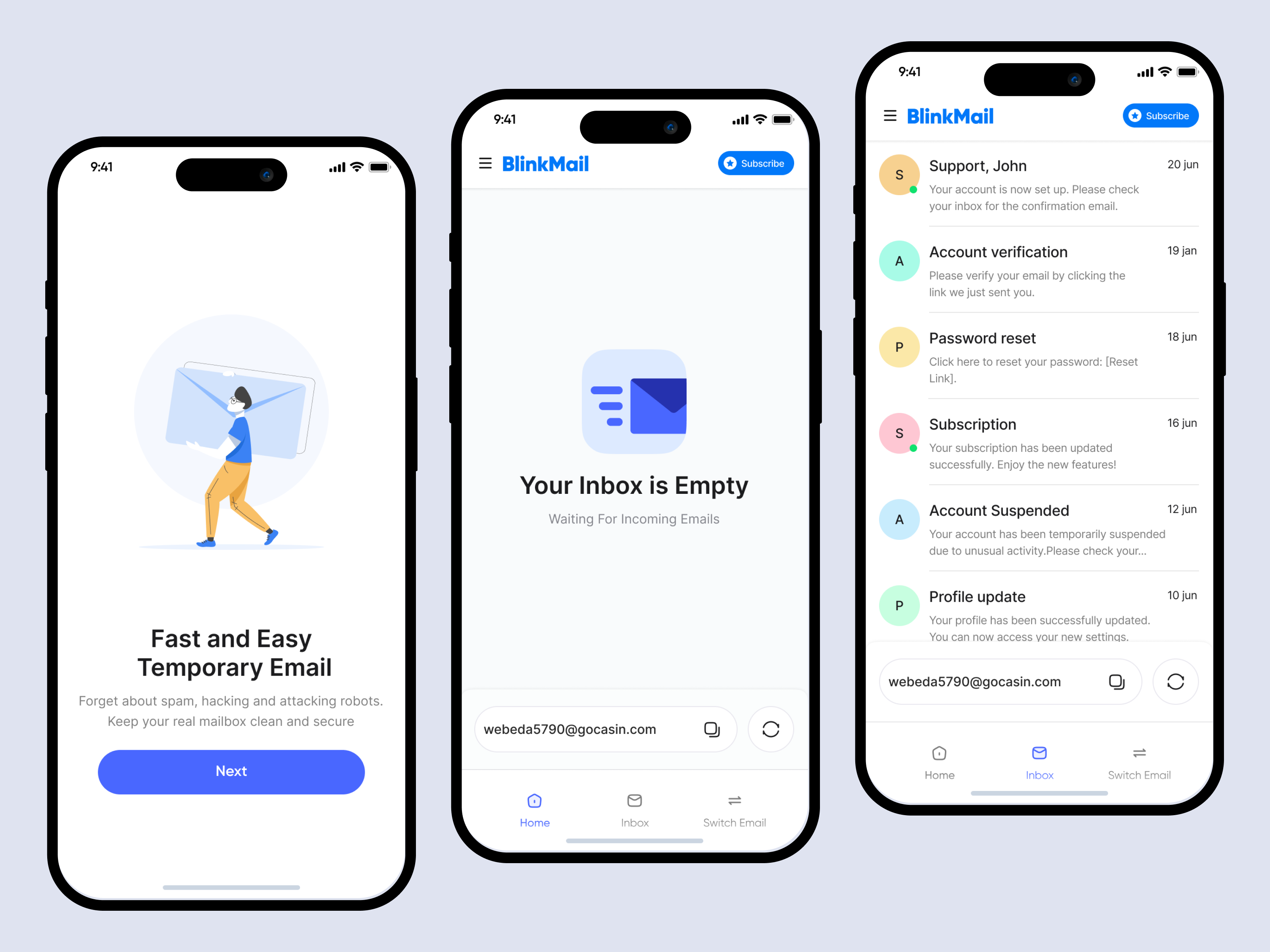 Temp Email APP UI app branding design disposableemail ecommerce email app emailappdesign icon mobile temp tempemailapp ui ui ux ux
