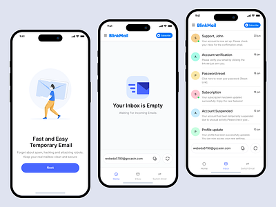 Temp Email APP UI app branding design disposableemail ecommerce email app emailappdesign icon mobile temp tempemailapp ui ui ux ux