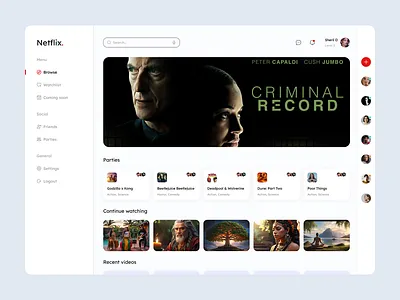 Netflix Web App Redesign – Social & Interactive Streaming UI creativedesign dailyui darkmode dashboarddesign designtrends dribbble entertainmentapp interfacedesign minimalui movieapp moviedashboard netflixui socialui streamingapp tvshowui uidesign uiuxdesign uxdesign videostreaming webapp