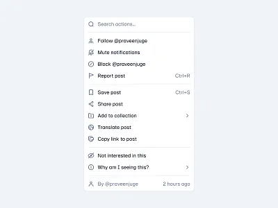 Post Options 📑 design dropdown list menu minimal saas ui web design