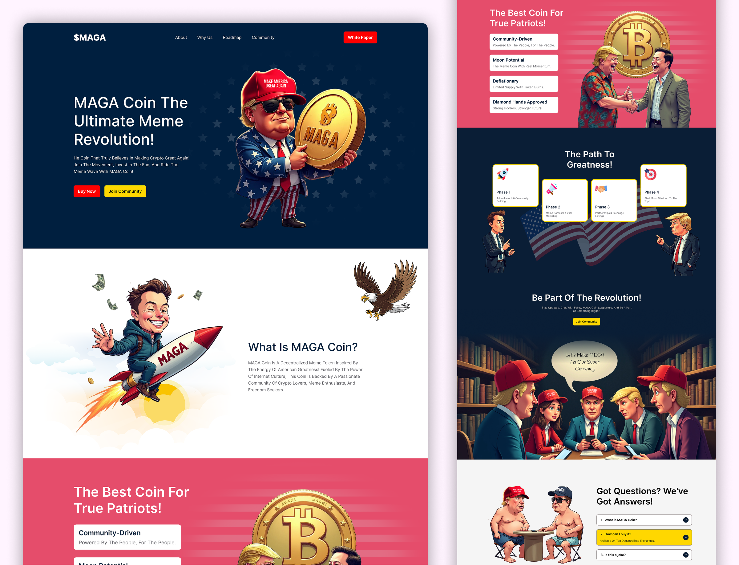 MAGA Token Meme Coin Figma Website UI Design crypto crypto website design graphic design meme crypto meme token memecoin memecoin website token ui ui design uiux ux design web design website design