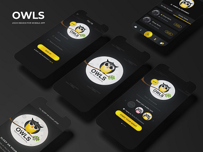 Owls App .. Night Owls' Community app flat graphic design ui ux