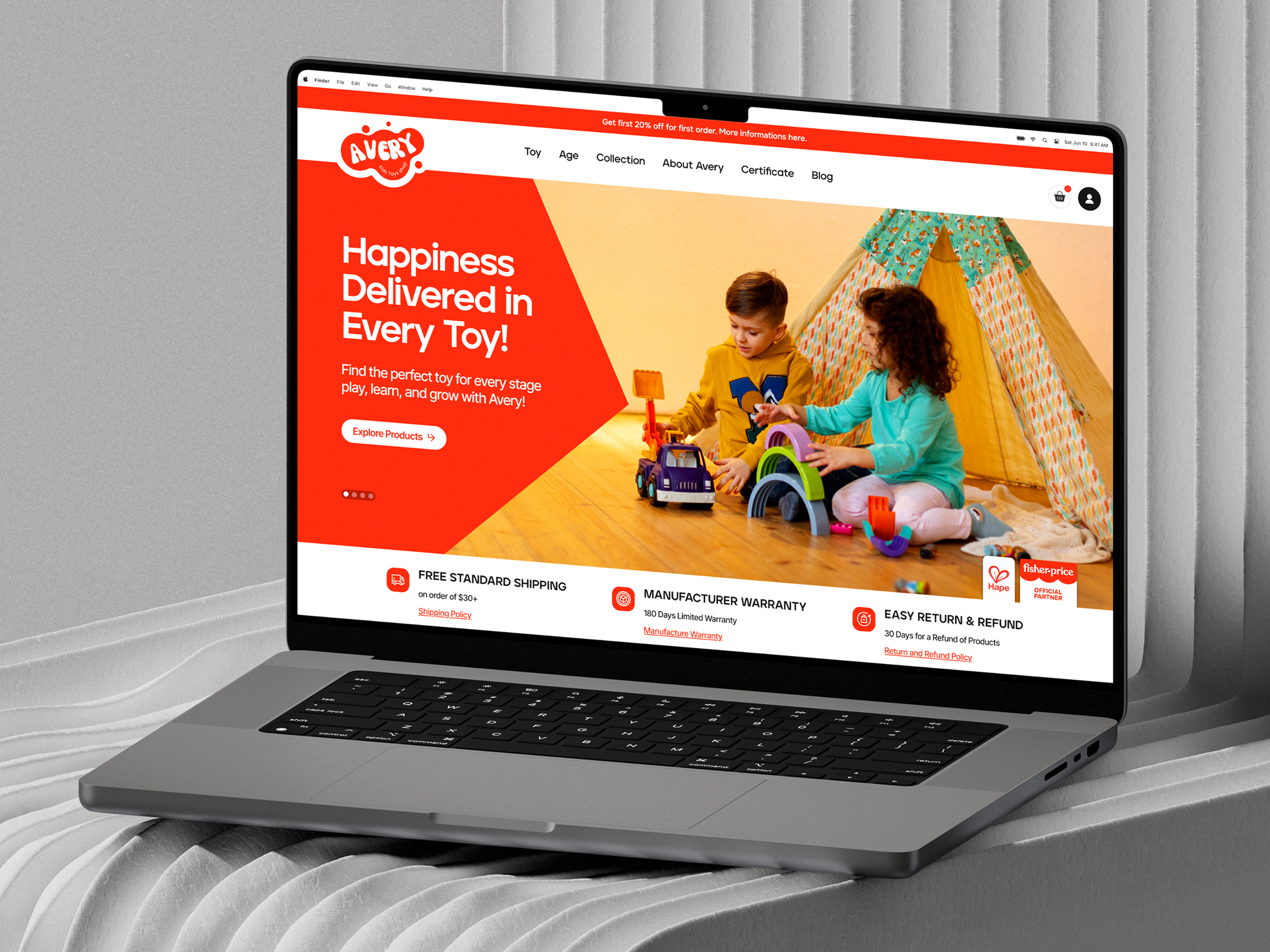 Avery – Toy Store eCommerce UI Design for Kids Shopping branding ecommercewebsite figmadesign hompageui landingpagedesign onlineshopping shopify shopping toystore ui uiuxdesign websitedesign woocommerce