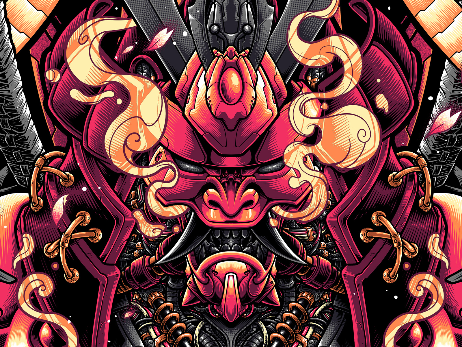 MECHAMUSASHI apparel artwork branding bushido clothing digitalart illustration japanese katana machine mech mecha robot ronin sakura samurai sicksense tshirt