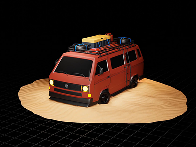 Vw Camper T3 3d after effect animation blender camper car desert design graphic design motion graphics red t3 van volkswagen