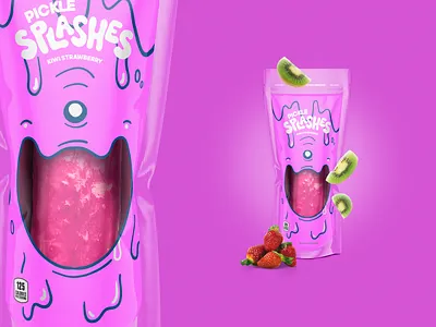 Pickle Splashes | Kiwi Strawberry ad brand branding character design design food graphic design illustration inspiration logo package package design vector visual design