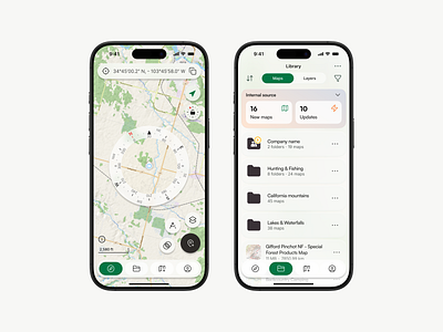 Avenza Maps app. Current location Compass and Library basemap discover map library map tools map viewer mapping mobile app new vision offline maps ui ux
