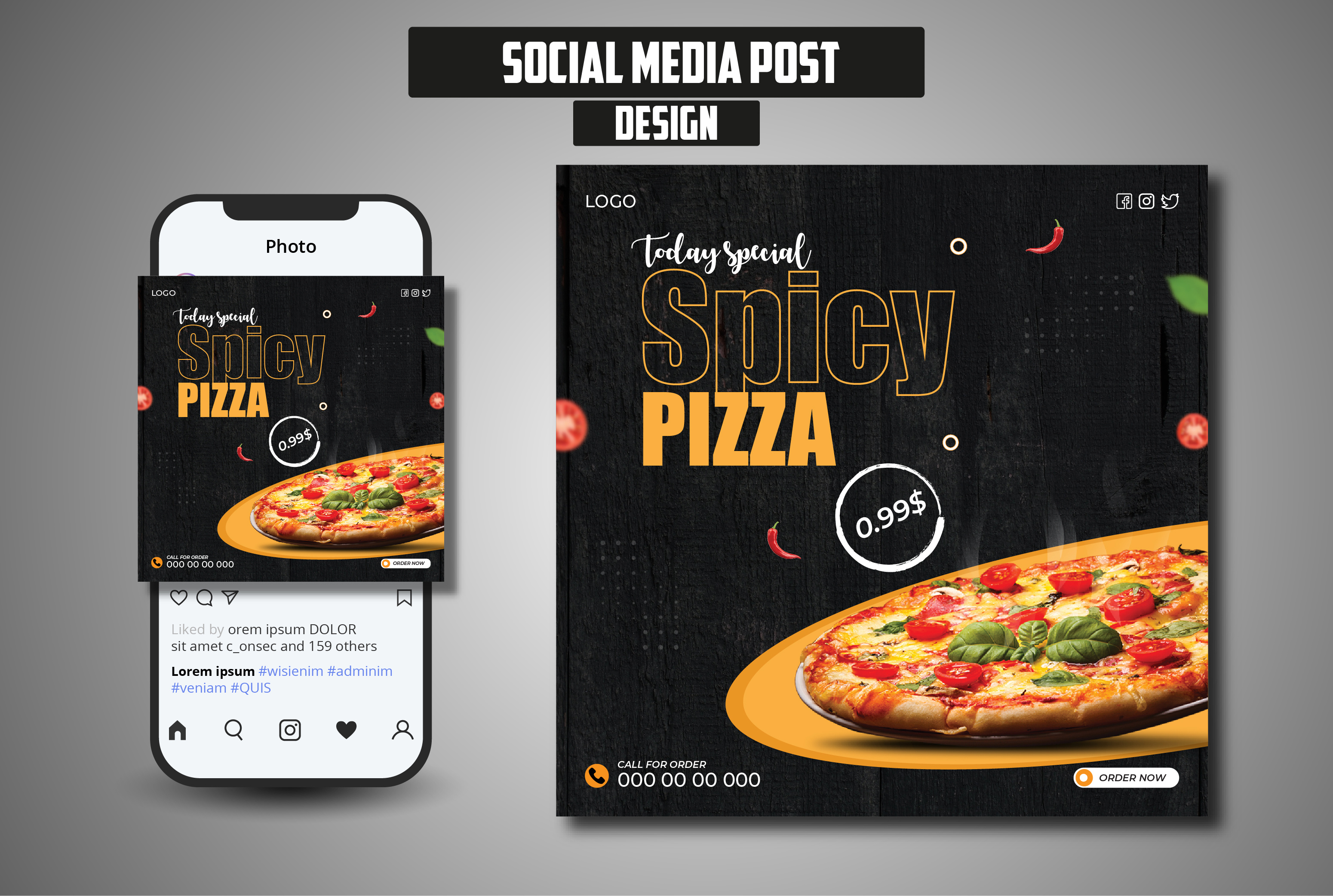 Food Social Media Post Design Template ads card design facebook fast food fast food social media post flyer food instagram leaflet meal pattern pizza pizza social media post post design rollup banner seo snack social media social media post